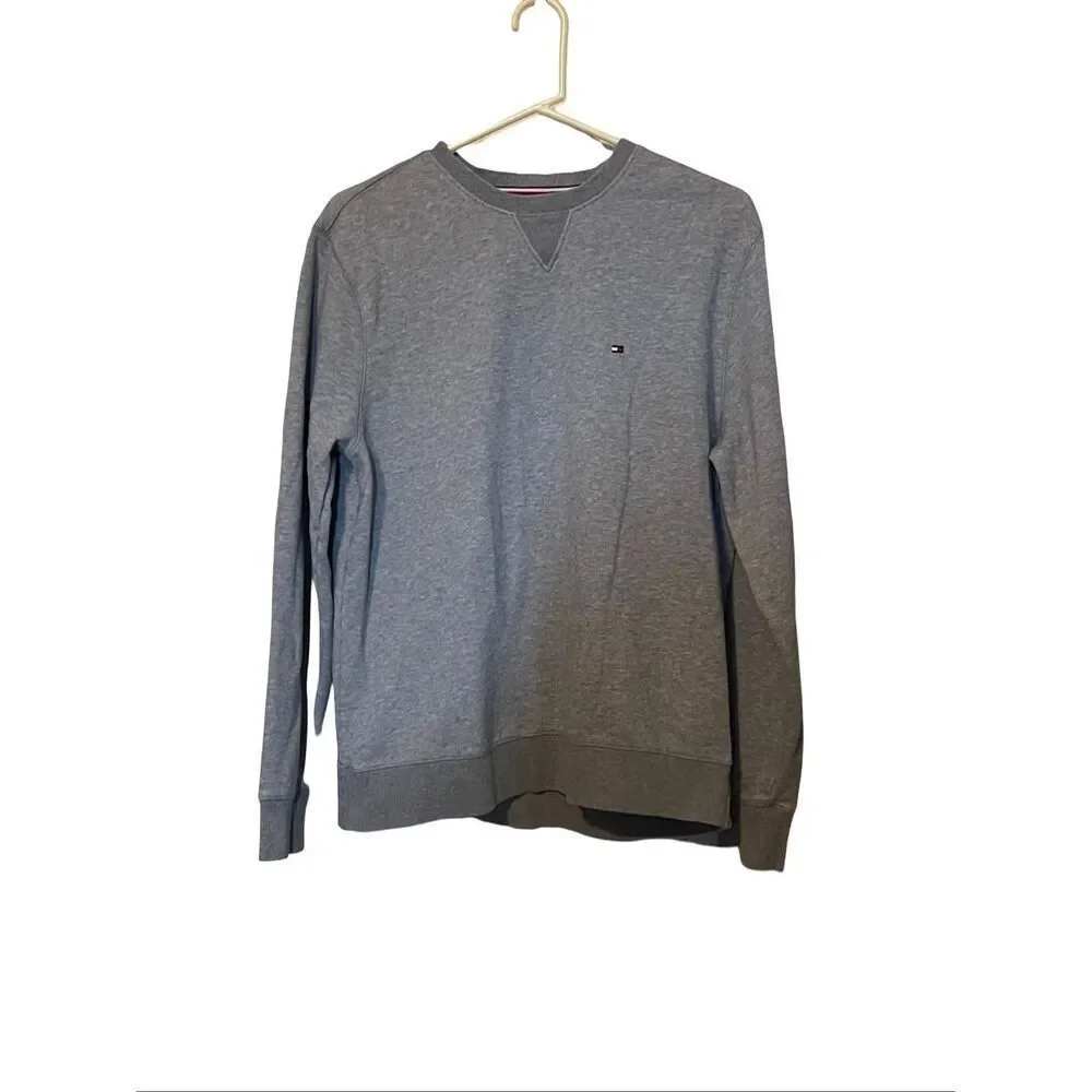 Tommy Hilfiger Heather Gray Essential Fleece Crew Neck Pullover Sweatshirt Large